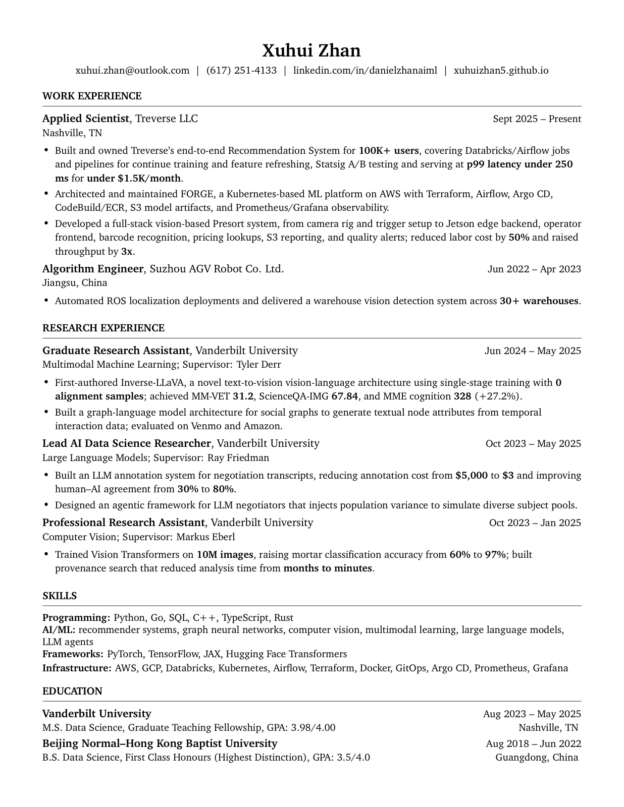 First-page preview of the résumé of Xuhui Zhan