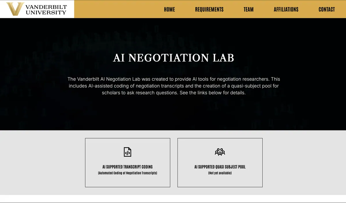Screenshot of the AI Negotiation Lab homepage